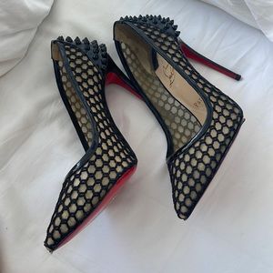 Black Christian Louboutin Guni Mesh Heels with Spikes